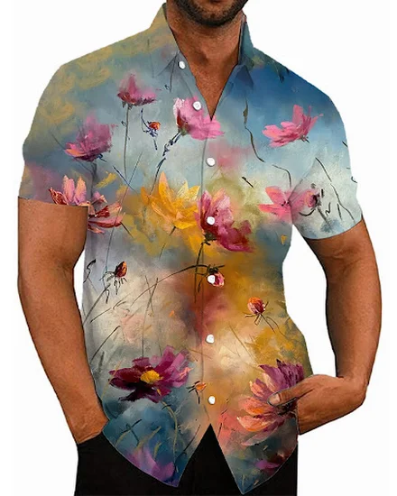 Men's Floral Hawaiian Summer Casual Shirts Fashion 3d Pri... - 1