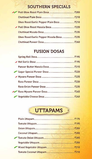 Sagar Ratna menu 