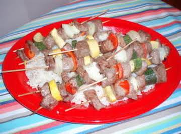 Beef Kabobs Over Lemon Rice