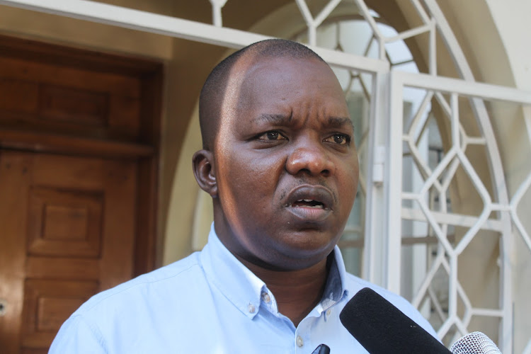 Kitui East MP Nimrod Mbai addresses the press at his home in Athi River, Machakos county, on Sunday, May 16