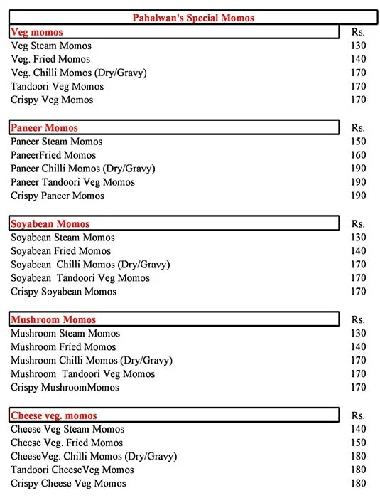 Pahalwaan Dhabha menu 