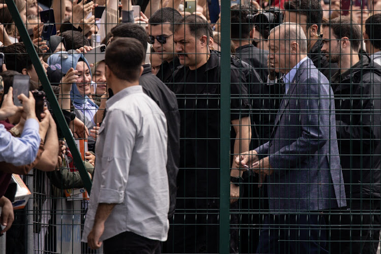 Turkey President Recep Tayyip Erdogan leaves after casting his vote in Istanbul, Turkey, May 14 2023. Picture: CHRIS MCGRATH/GETTY IMAGES