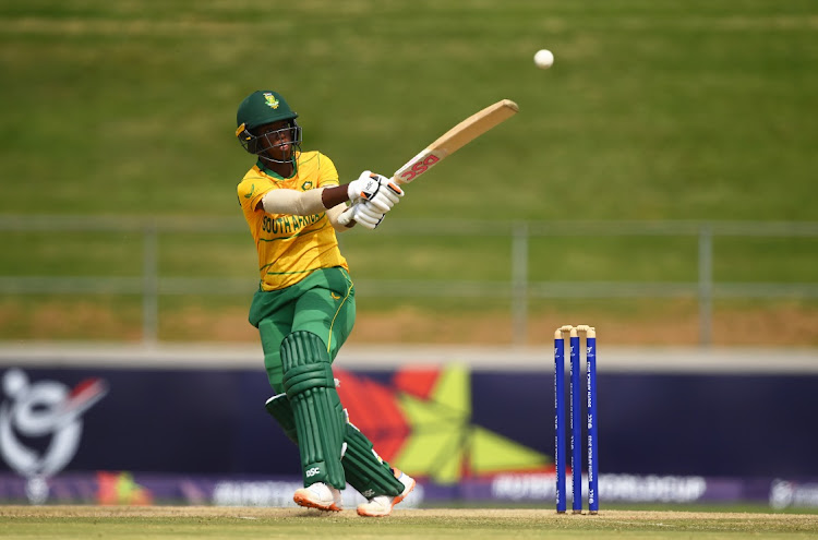 Oluhle Siyo of SA plays a shot during the ICC Women’s U-19 T20 World Cup 2023 match between SA and United Arab Emirates at Willowmoore Park in Benoni, on January 18 2023. Picture: ALEX DAVIDSON/ICC/GETTY IMAGES