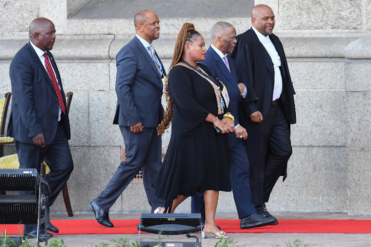 Former president Thabo Mbeki arrives ahead of the Sona by President Cyril Ramaphosa at the Cape Town City Hall on February 8 2024.