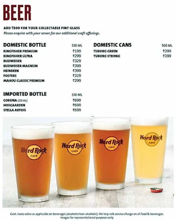 Hard Rock Cafe menu 