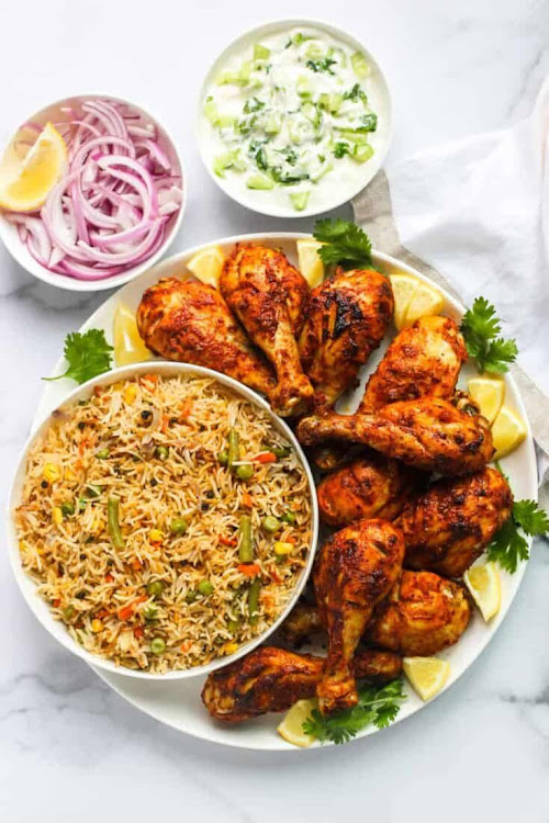 Rice served with periperi chicken