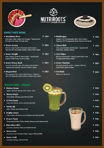 Nutriroots Juice Centre menu 