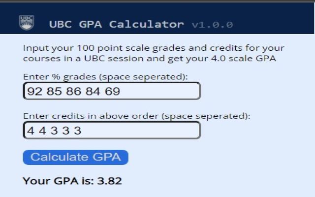 UBC GPA calculator Preview image 0