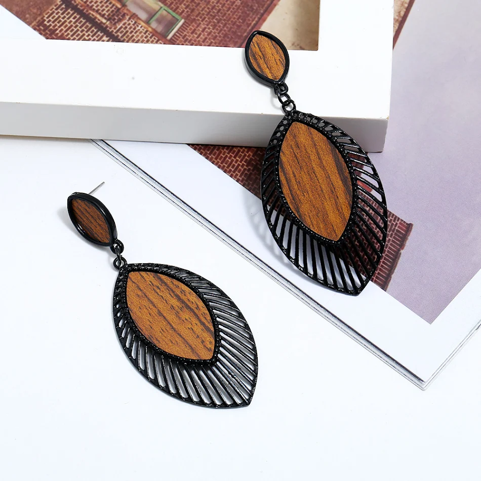 Creative Fashion Vintage Alloy Wooden Earrings for women, stylish jewelry accessories, perfect for everyday wear or spec