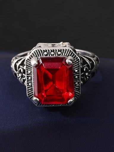 Title 2, Alloy Red Zircon Ring, creative simple hollow s...
