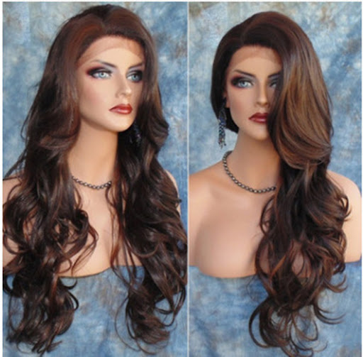 Title 3, Fashion Ladys Long Curly Brown Highlighted Che...