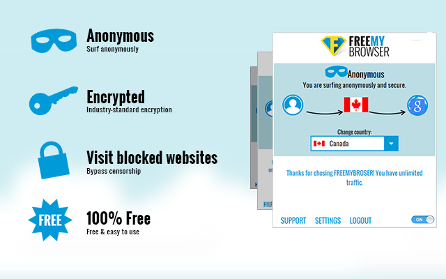 FreeMyBrowser - พร็อกซี VPN ที่เข้ารหัสฟรี