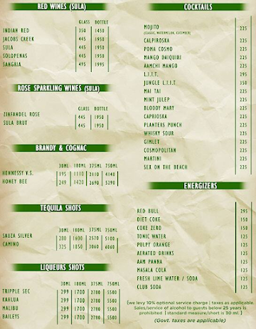 Jungle Jumboree menu 