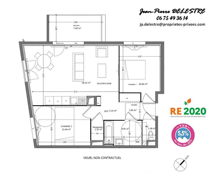 Vente appartement 3 pièces 65.28 m² à Grenoble (38000), 284 000 €