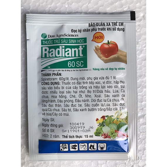 THUỐC TRỪ SÂU SINH HỌC RADIANT, THUỐC CÓ TÁC DỤNG TIẾP XÚC, VỊ ĐỘC THẤM SÂU VÀO CÂY TRỒNG DIỆT ĐƯỢC NHIỀU LOẠI CÔN TRÙNG HẠI CÂY TRỒNG, HOA KIỂNG, RAU MÀU, CÂY ĂN TRÁI