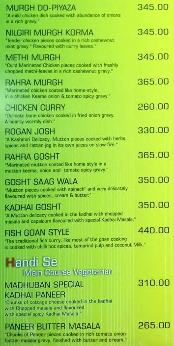 Madhuban menu 