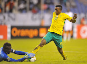 Luther Singh of South Africa challenged by Lamine Sarr of Senegal during the 2017 Total Zambia U-20 African Cup of Nations match between South Africa v Senegal at Levy Mwanawasa Stadium, Ndola Zambia on 02 March 2017.