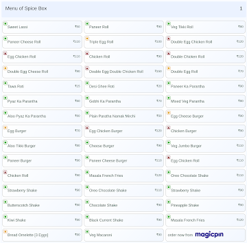 Spice Box menu 