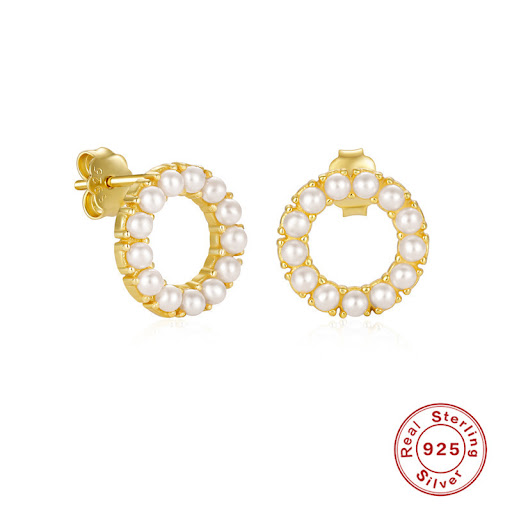 Title 4, S925 Sterling Silver Simple Round Pearl Stud Ea...