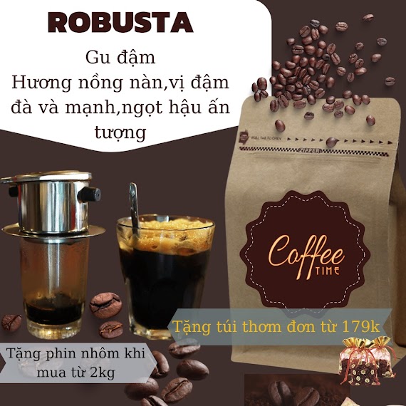 Cà Phê Robusta - Cafe Rang Xay Nguyên Chất - Cafe Mộc 500G/Gói