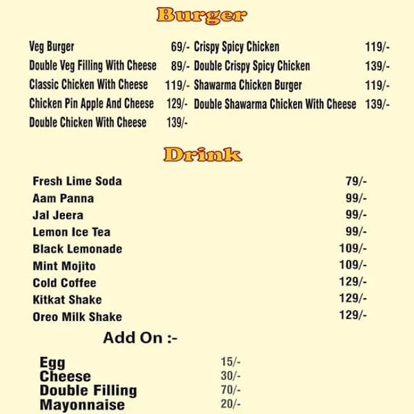 Rolls Ville menu 