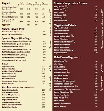 Lazeez By Hyderabadi Delicacies menu 