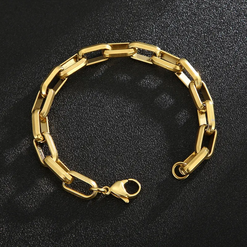Pulseira masculina de aço titânio Hip Hop geométrica com corte personalizado