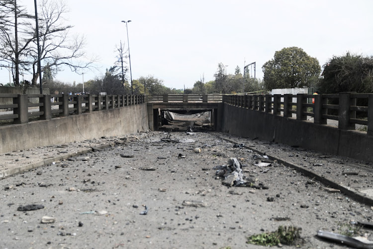 The damaged bridge where a gas tanker exploded in Boksburg, near Joburg, on December 24.