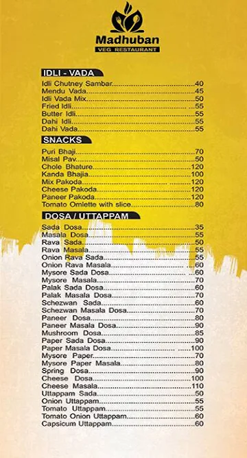 Madhuban Veg. Restaurant menu 