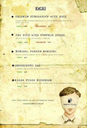 Imperfecto Ruin Pub menu 