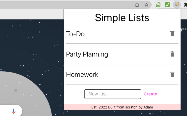 Simple Lists chrome extension