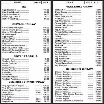 Hotel Shalimar menu 