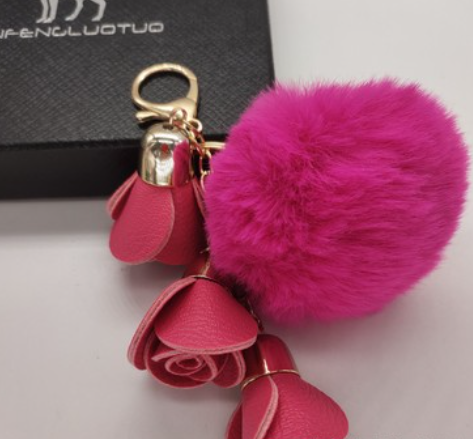 Title 2, Porte-clés rose en PU avec pompon mignon, fait ...