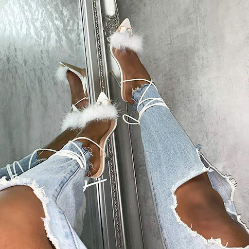 Title 5, Sexy Feather Strap Transparent Crystal Pointed ...