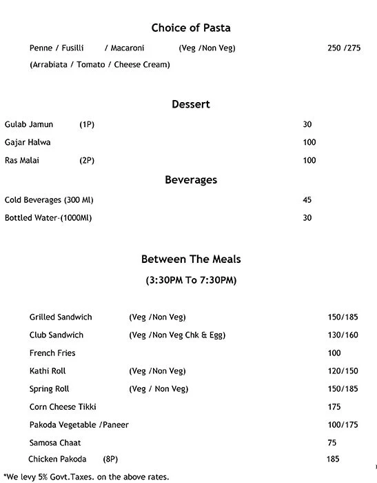 Augusta Club menu 