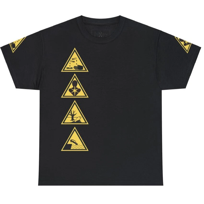 T-shirt Casual Girocollo Stampa Digitale Segnale di Pericolo Europeo e Americano