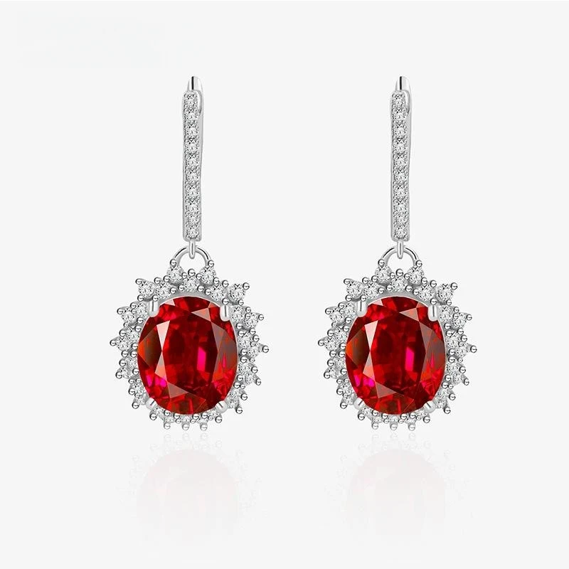 S925 Sterling Zilveren Oorbellen 10-12mm lang Eardrops Oorhaakjes Padma Rood Fijne Sieraden. Stijlvolle oorbellen voor dagelijks gebruik.