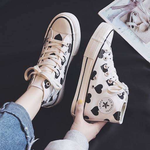 Title 6, Womens White High-Top Canvas Shoes. Fashion br...