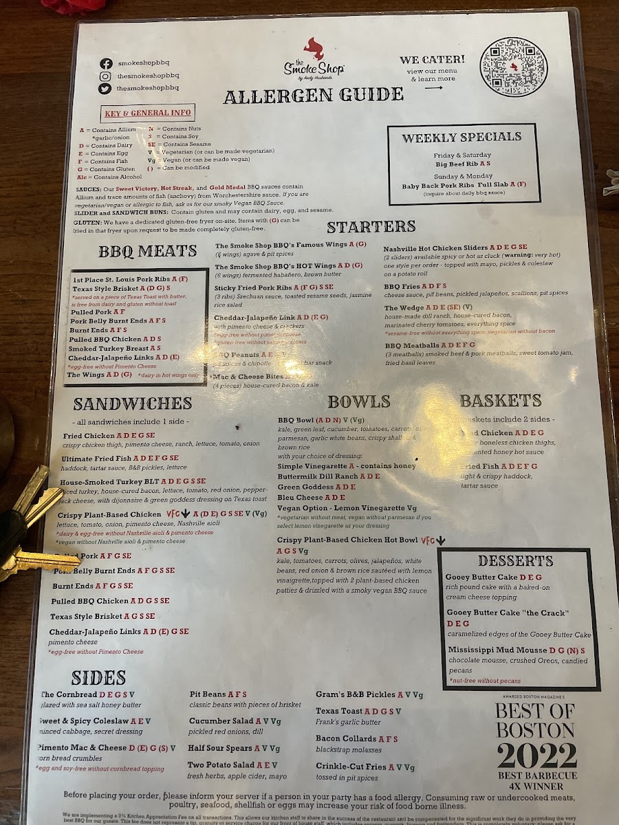 The Smoke Shop BBQ gluten-free menu