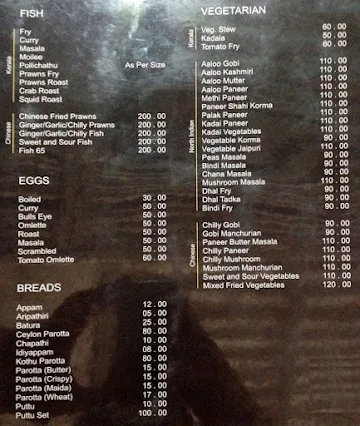 Frys Restaurant menu 