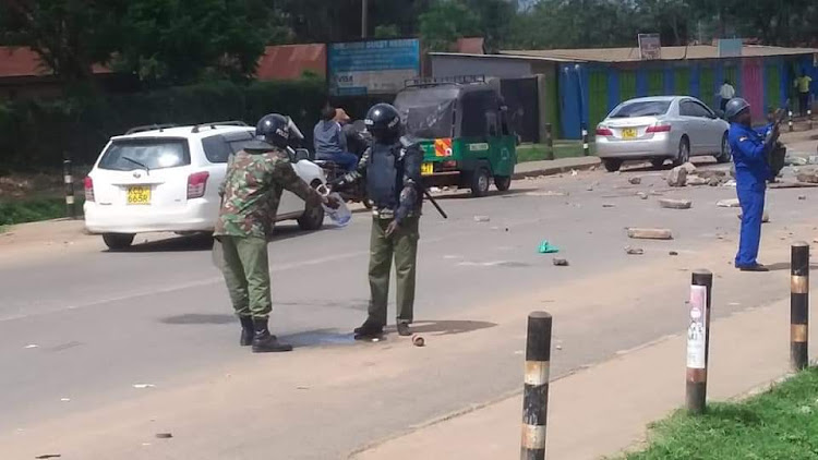 Anti-riot police officers during Machakos University students protests in Machakos town on Monday, December 5, 2022/ GEORGE OWITI