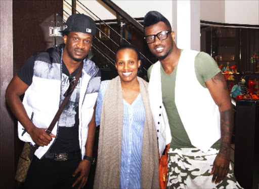 P Square brothers Peter and Paul on arrival at Sankara with Nana Gecaga