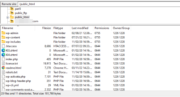 Screenshot of how to locate the root file for WordPress site