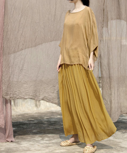 Title 2, Elastic Waist Turmeric Crepe De Chine Skirt wit...