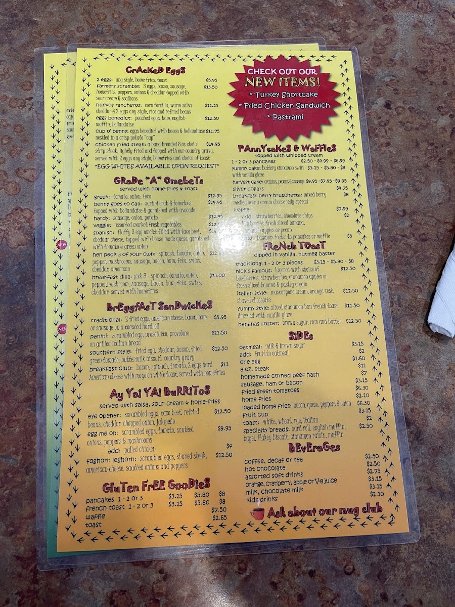 The Ugly Rooster Cafe gluten-free menu