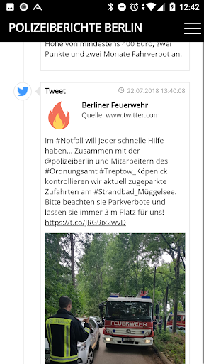 Screenshot Polizeiberichte und Feuerwehrb