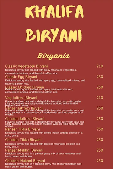 Khalifa Biryani menu 