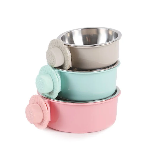 New detachable stainless steel hanging pet cage bowl large water dispenser for dogs and cats