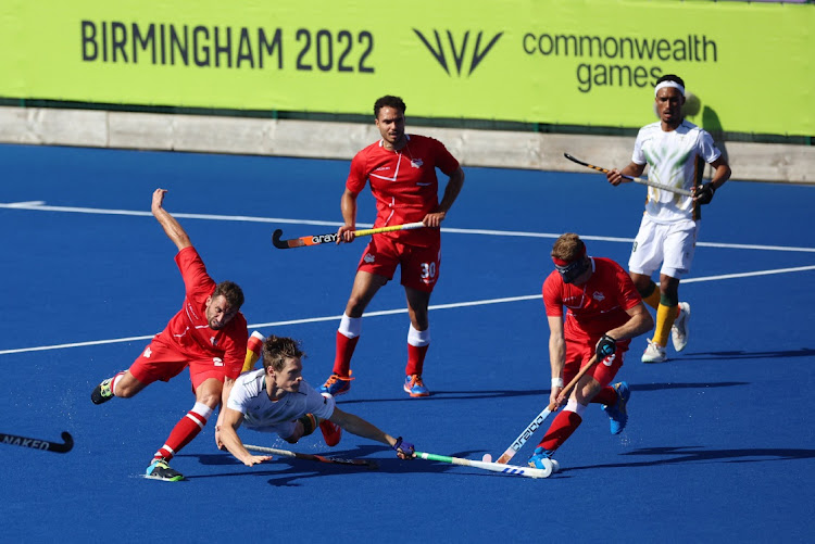 England's David Condon and Samuel Ward take on SA captain Tim Drummond in their bronze-medal clash on Monday. Picture: REUTERS/ PHIL NOBLE