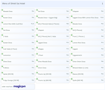 Shirdi Sai Hotel menu 